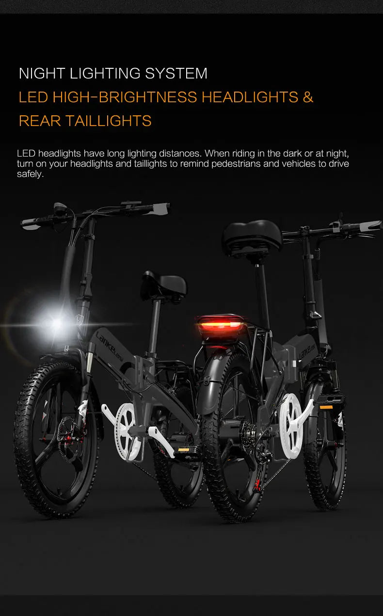 LANKELEISI G660 Bicicleta Elétrica Motor Brushless 500W Bateria de Lítio 48V12.8AH Bicicleta Elétrica Adulta Pneus de 20" City Fold E-bike