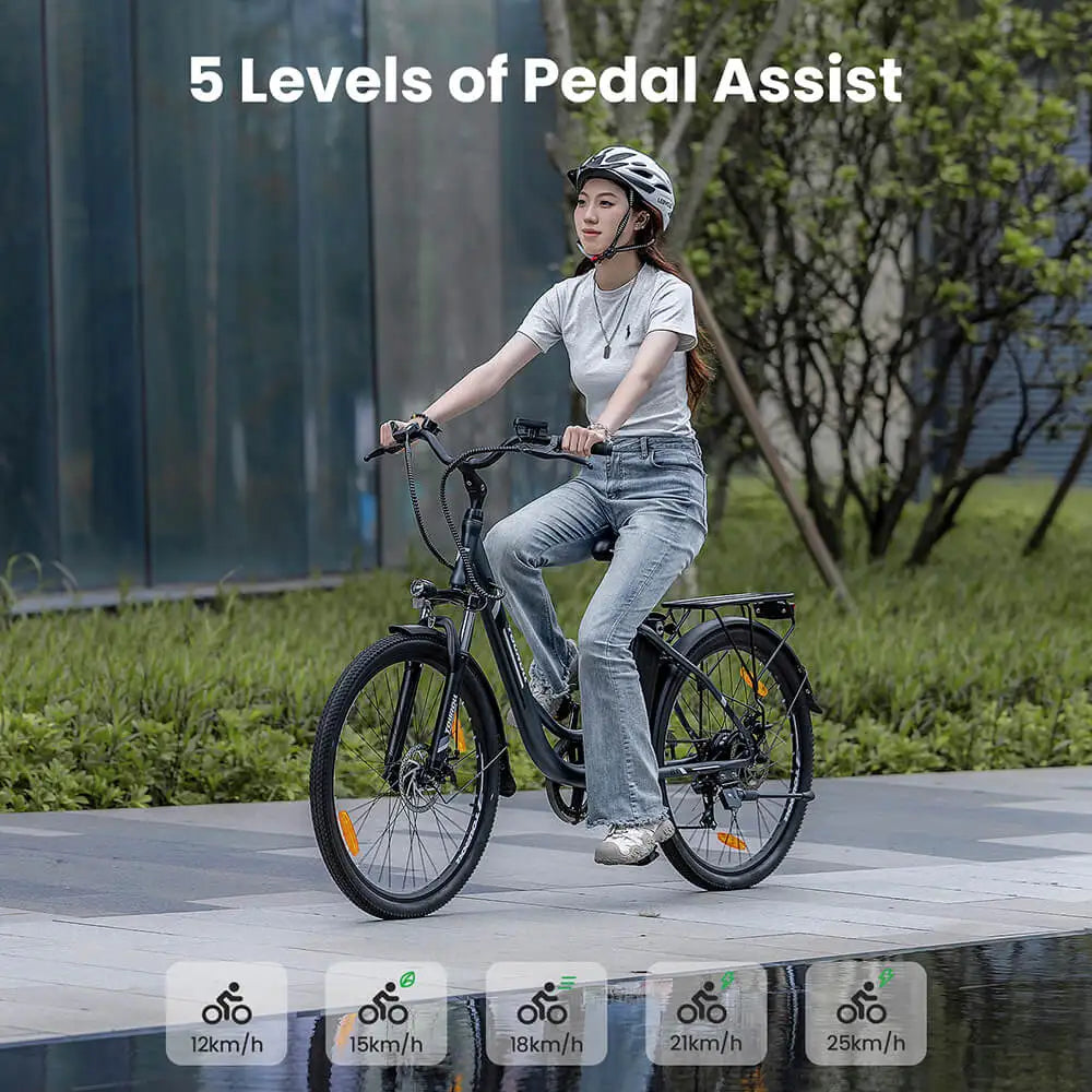 Bicicleta elétrica Touroll 250W, 25 km/h, binário de 45 Nm, 36 V, 15,6 Ah, autonomia de 90 km, Shimano Gear de 7 velocidades, bicicletas elétricas