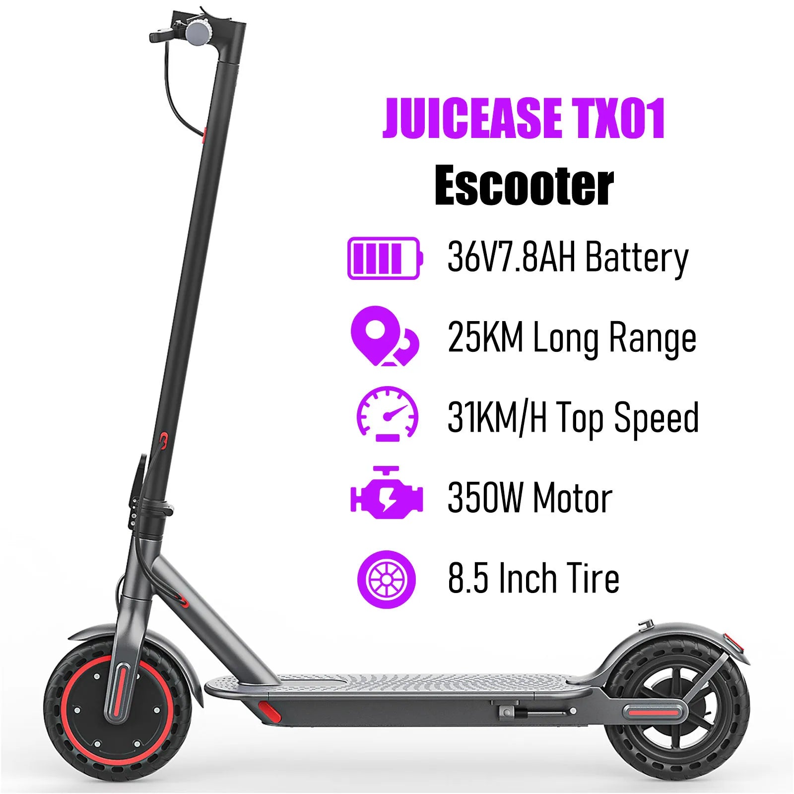 Scooter elétrica JUICEASE TX01 31 kmh motor potente e aplicação inteligente