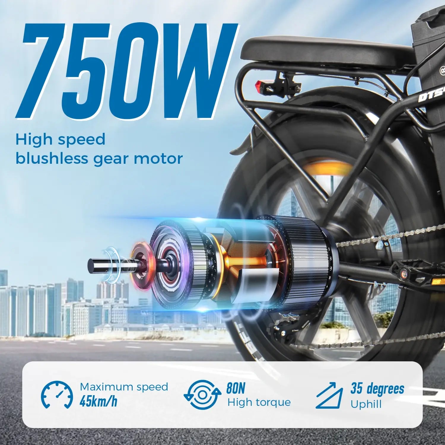 Bicicleta elétrica ChamRider DTS425 com bateria de 48 V e 25 AH, autonomia de 125 km e potência de 750 W, a melhor escolha em termos de relação qualidade-preço para os estafetas europeus.