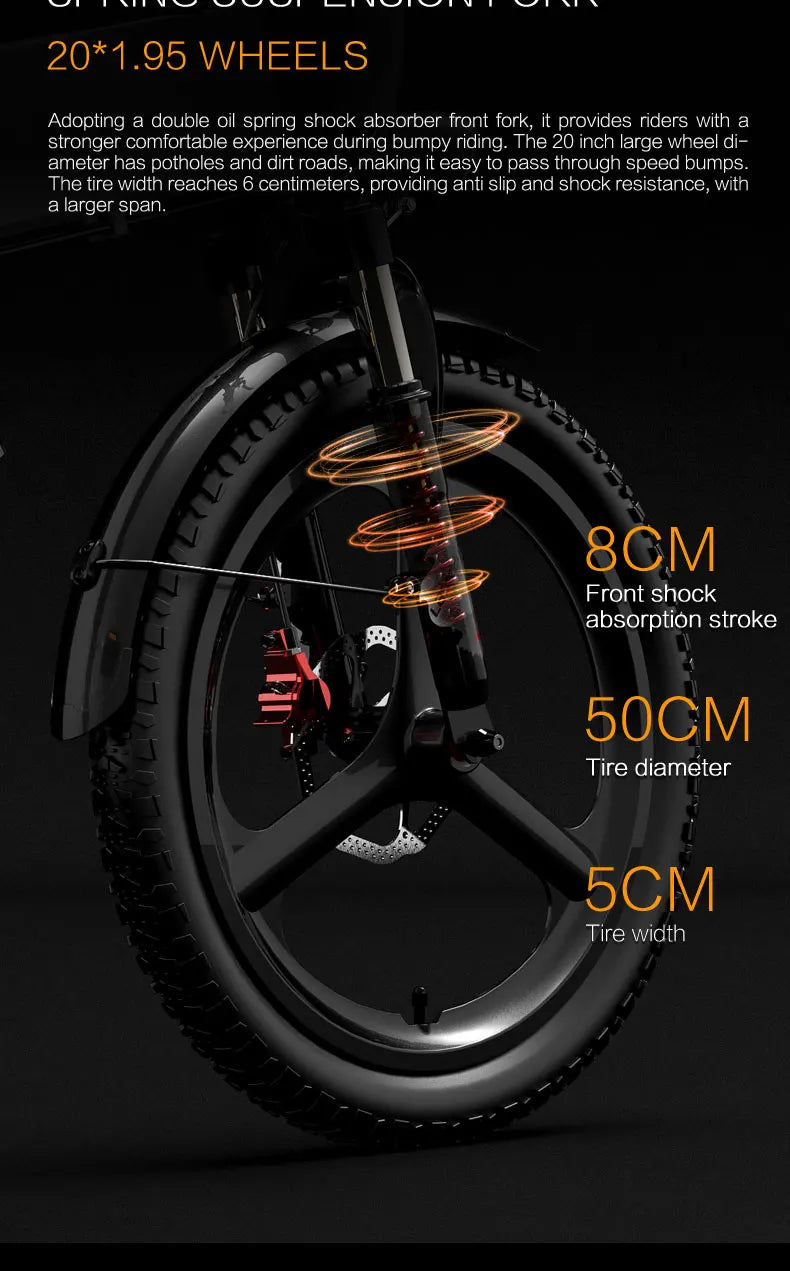 LANKELEISI G660 Bicicleta Elétrica Motor Brushless 500W Bateria de Lítio 48V12.8AH Bicicleta Elétrica Adulta Pneus de 20" City Fold E-bike