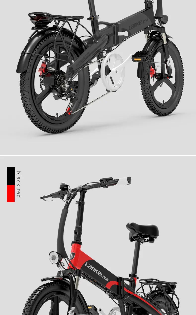 LANKELEISI G660 Bicicleta Elétrica Motor Brushless 500W Bateria de Lítio 48V12.8AH Bicicleta Elétrica Adulta Pneus de 20" City Fold E-bike