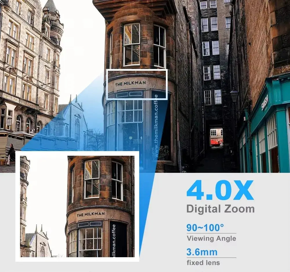 Câmara de vigilância de segurança sem fios IP Wi-Fi de 8 MP PTZ Câmaras com zoom de 4X Rastreio Áudio bidirecional Câmara a cores noturna HD