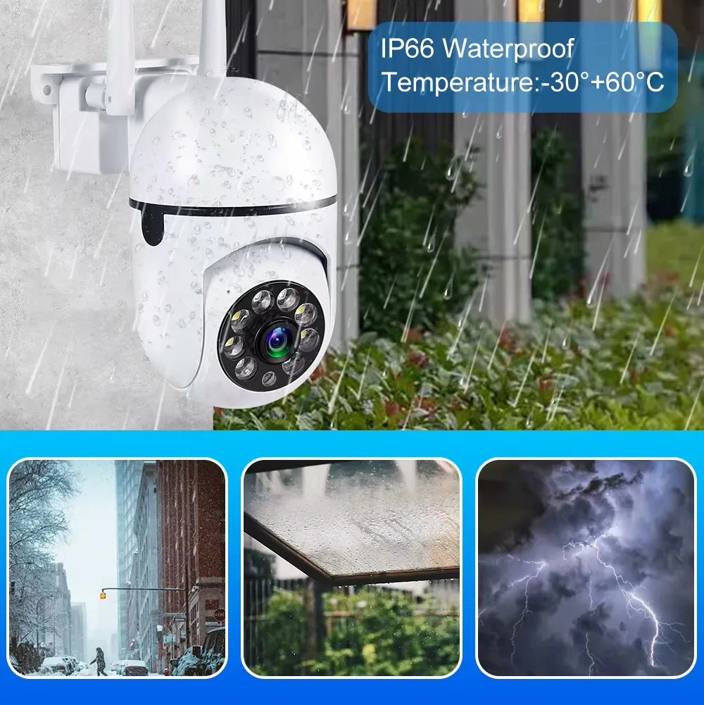 Câmara de vigilância de segurança sem fios IP Wi-Fi de 8 MP PTZ Câmaras com zoom de 4X Rastreio Áudio bidirecional Câmara a cores noturna HD