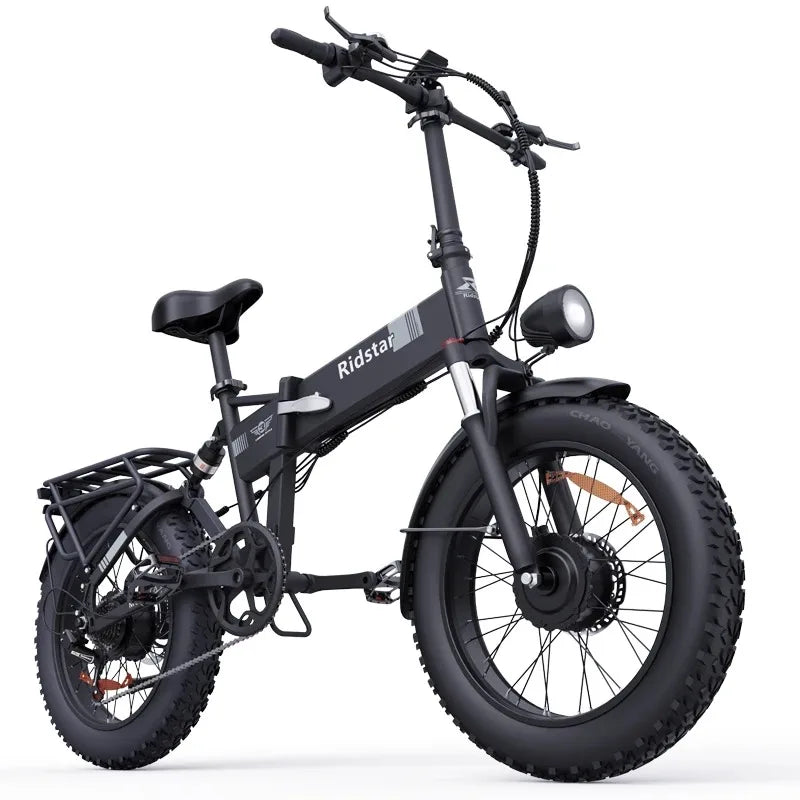 Bicicleta elétrica dobrável Ridstar H20 Pro 2000W, 48V23AH, pneu largo de 20" e motor duplo, para todo o terreno, BTT, com certificação CE, para montanha/neve