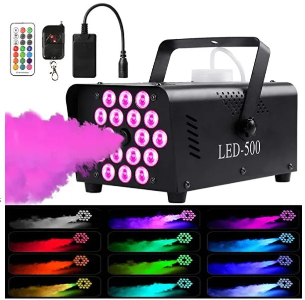 Máquina de fumo colorido de discoteca com 8/18 LEDs, 500 W RGB, ejetor de névoa de distância, DJ, Natal, festa de casamento, palco, efeitos de luz, máquina de espuma