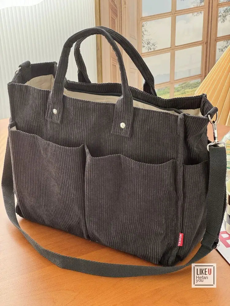 Bolsa de ombro senhora em bombazine grosso com vários bolsos para o outono e inverno bolsa simples estudantes lazer