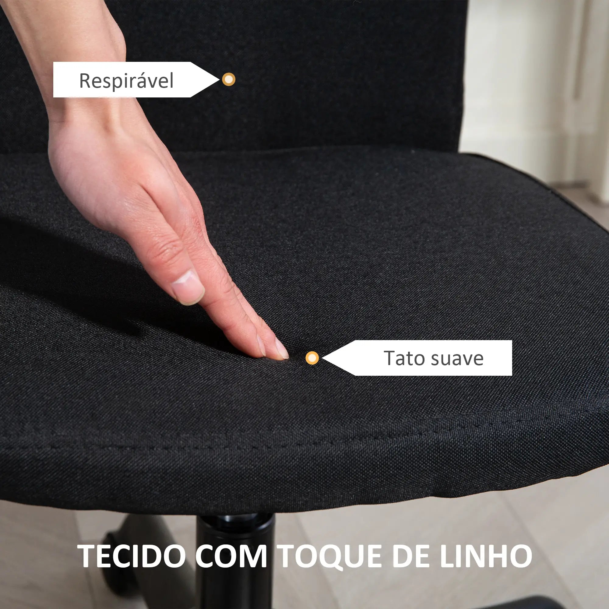 Cadeira de Escritório sem Apoio para os Braços Estofada em Linho Sintético com Altura Ajustável 53x43x85-93 cm Preto