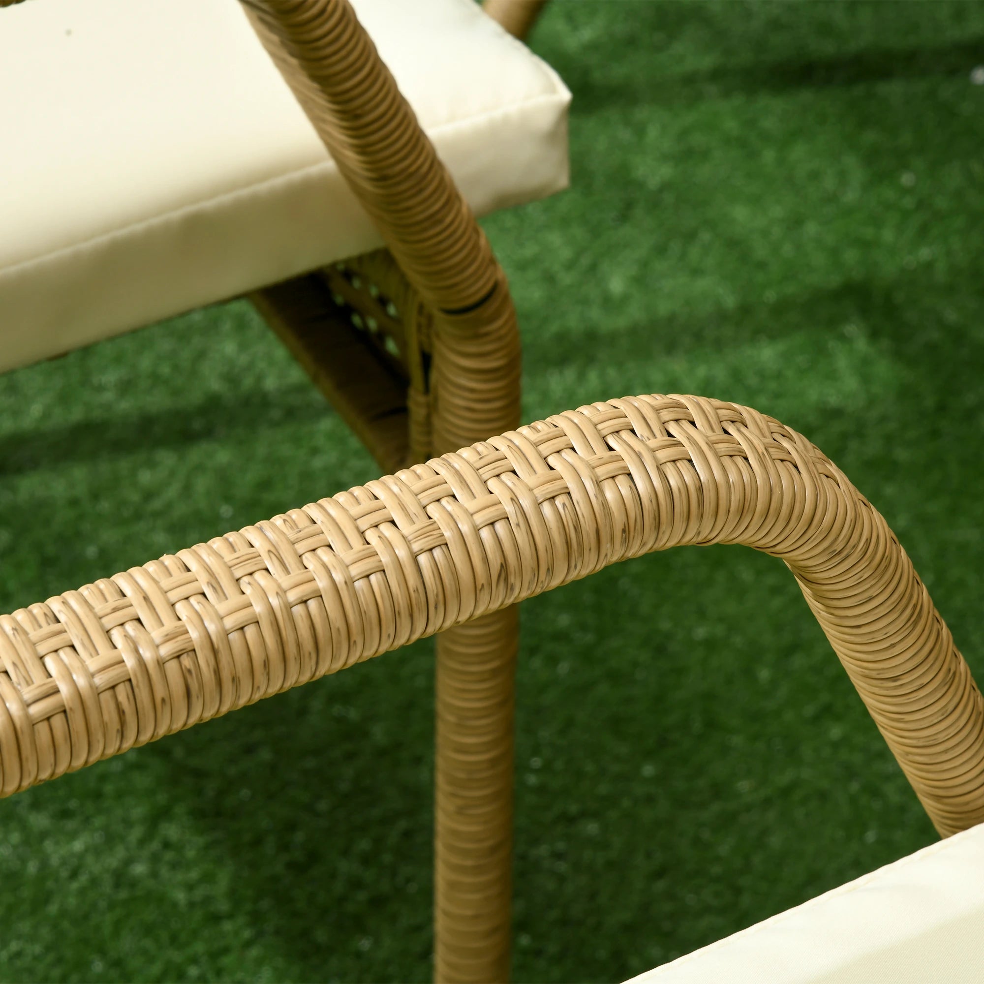 Conjunto de Jardim Refeição de Vime PE com 7 Peças Mesa com Bancada de Vidro e 6 Cadeiras Empilháveis Areia e Bege