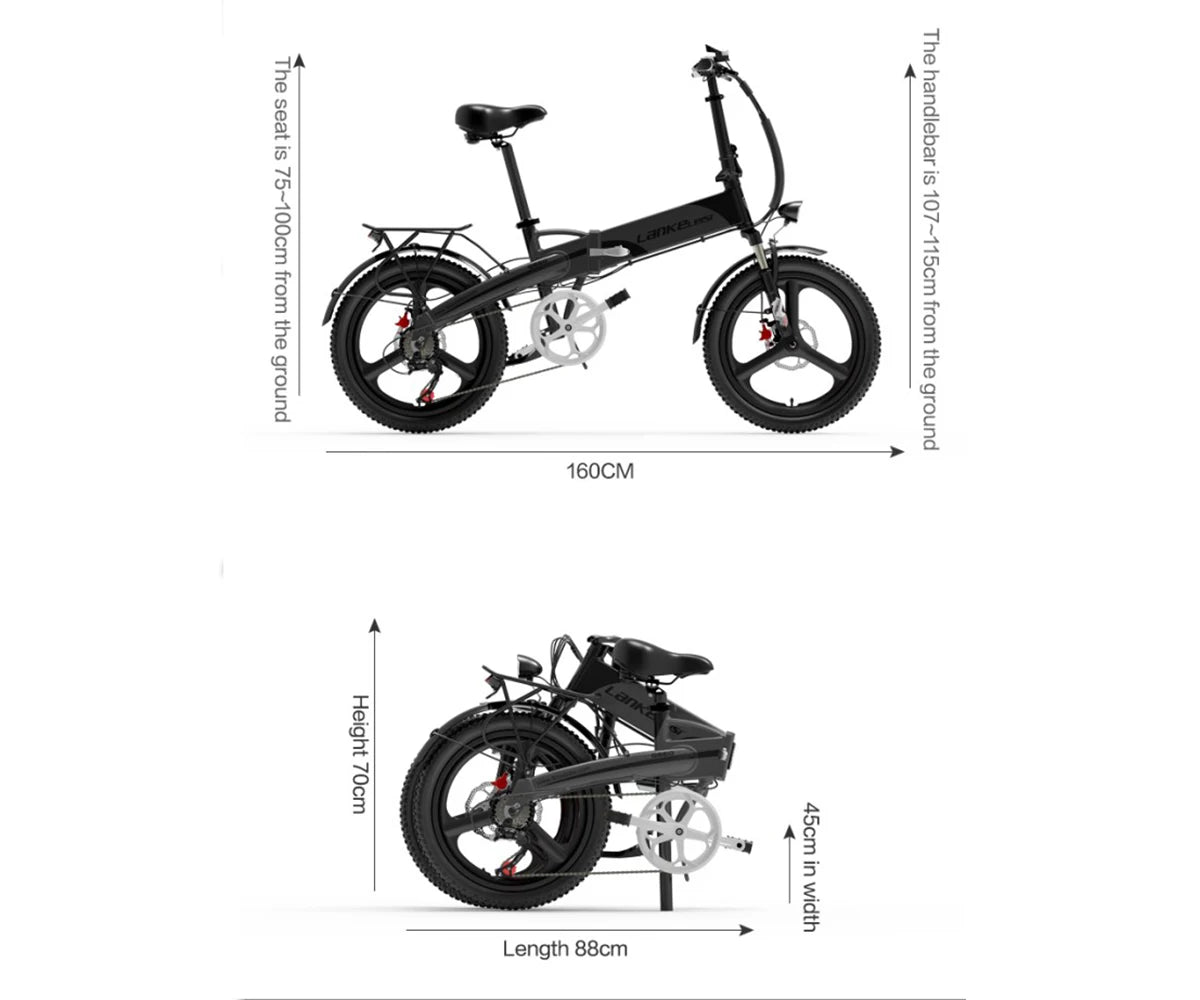 LANKELEISI G660 Bicicleta Elétrica Motor Brushless 500W Bateria de Lítio 48V12.8AH Bicicleta Elétrica Adulta Pneus de 20" City Fold E-bike