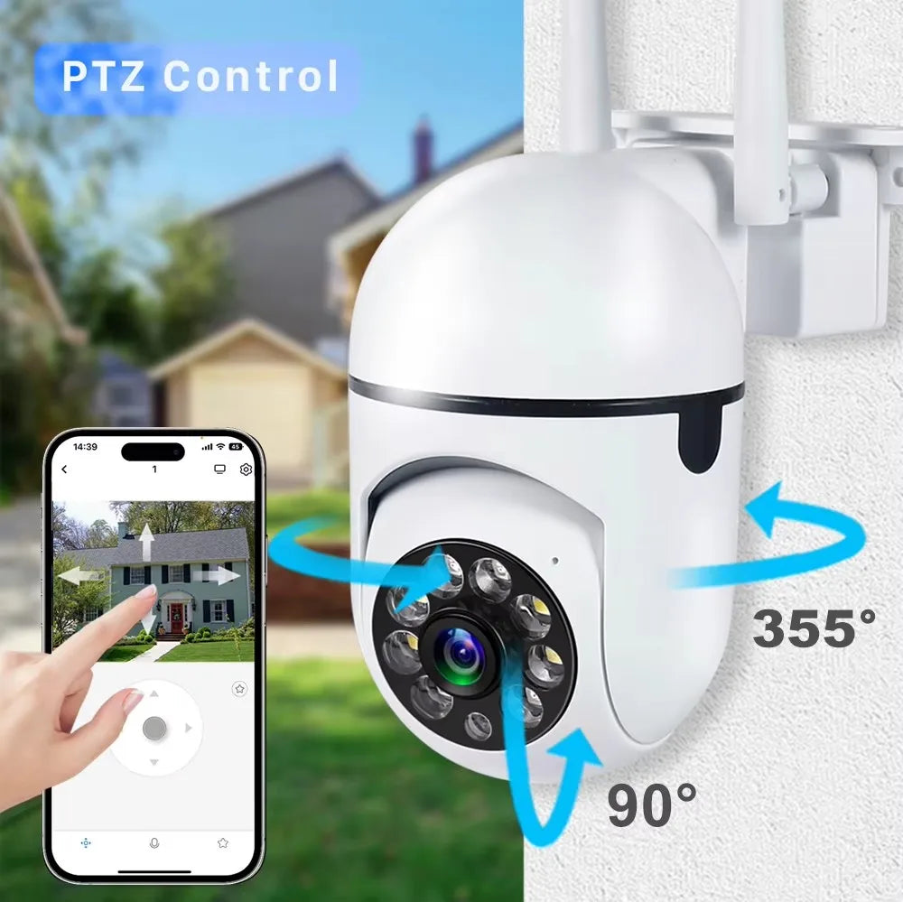 Câmara de vigilância de segurança sem fios IP Wi-Fi de 8 MP PTZ Câmaras com zoom de 4X Rastreio Áudio bidirecional Câmara a cores noturna HD