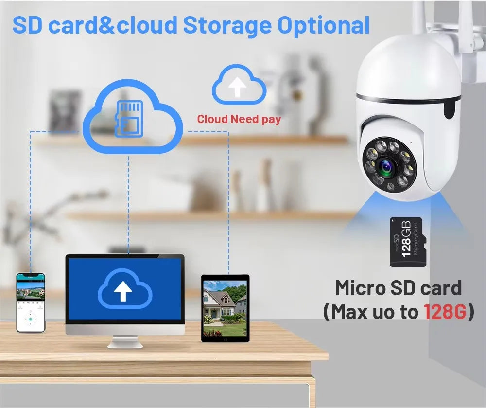 Câmara de vigilância de segurança sem fios IP Wi-Fi de 8 MP PTZ Câmaras com zoom de 4X Rastreio Áudio bidirecional Câmara a cores noturna HD