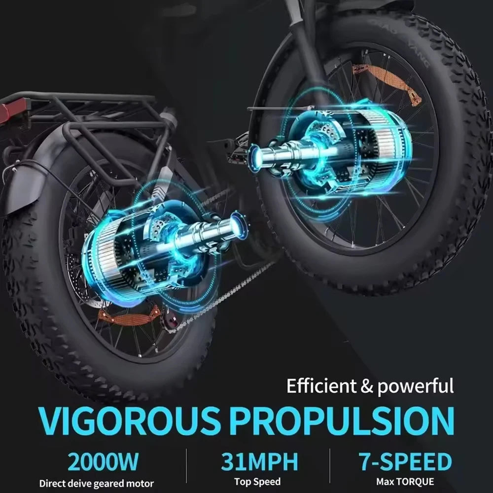 Bicicleta elétrica dobrável Ridstar H20 Pro 2000W, 48V23AH, pneu largo de 20" e motor duplo, para todo o terreno, BTT, com certificação CE, para montanha/neve