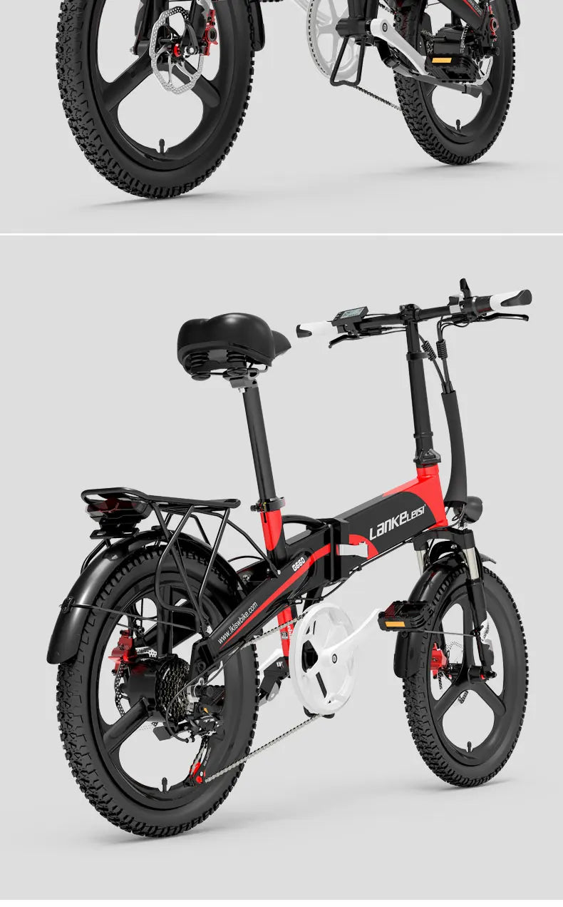 LANKELEISI G660 Bicicleta Elétrica Motor Brushless 500W Bateria de Lítio 48V12.8AH Bicicleta Elétrica Adulta Pneus de 20" City Fold E-bike