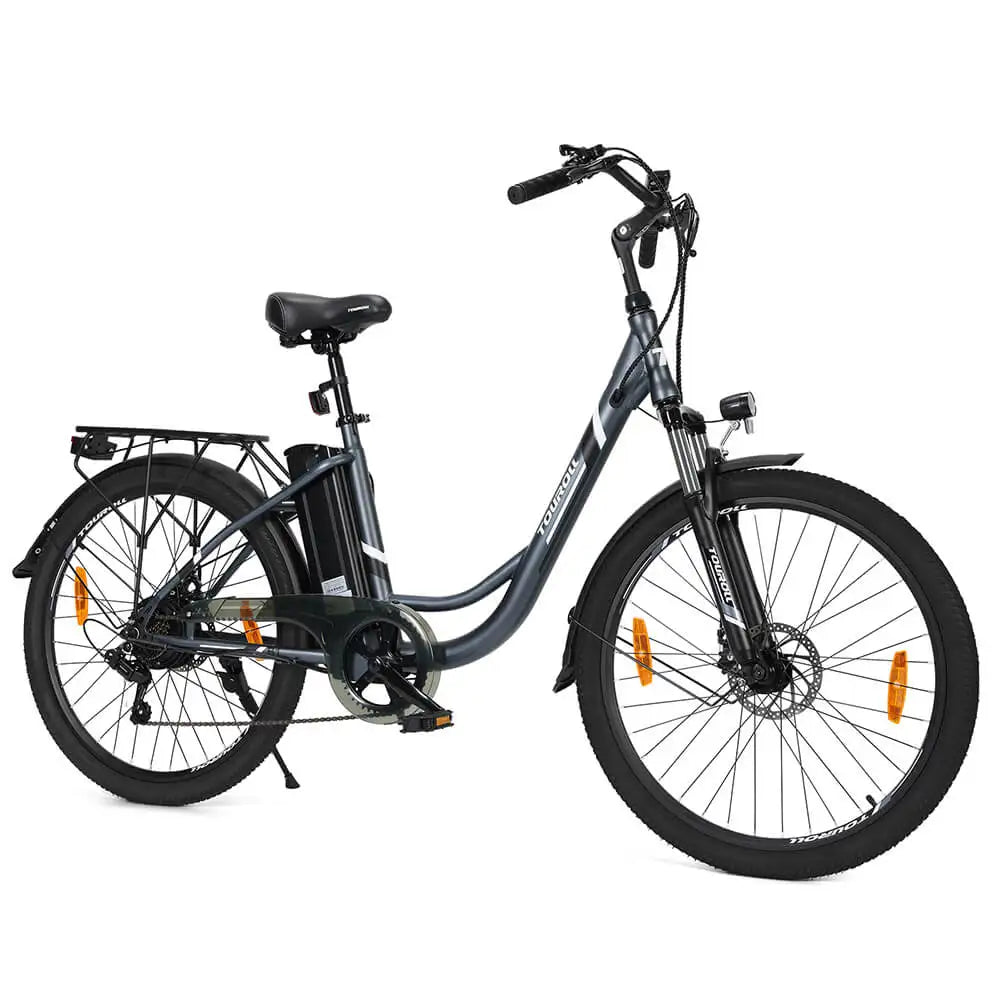 Bicicleta elétrica Touroll 250W, 25 km/h, binário de 45 Nm, 36 V, 15,6 Ah, autonomia de 90 km, Shimano Gear de 7 velocidades, bicicletas elétricas