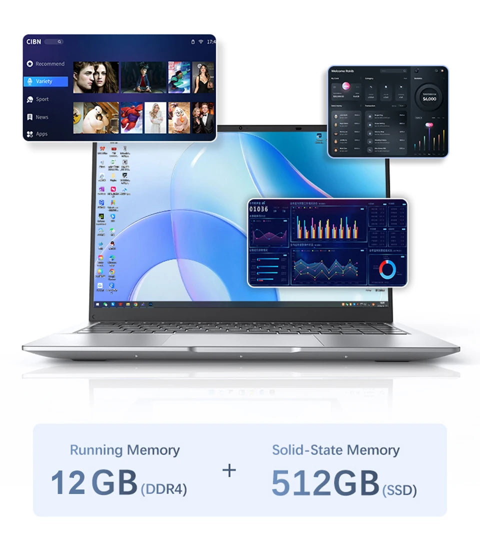 Computador portátil ultrafino com Windows 11 14,1’’ 12 GB de RAM 512 SSD 1 TB Intel A3950 gaming resolução 1920 x 1080