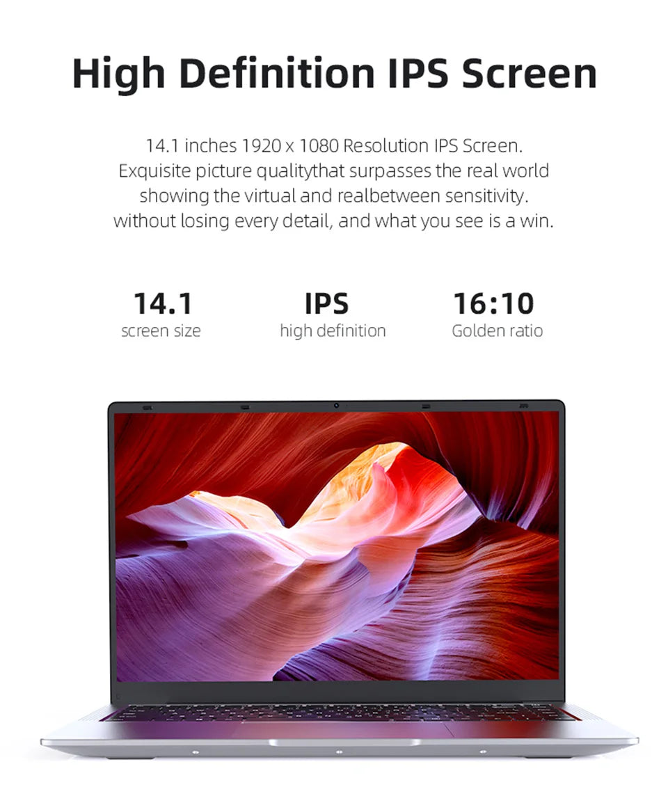 Computador portátil ultrafino com Windows 11, 14,1", 12 GB de RAM, 512 GB, SSD de 1 TB Intel A3950, portátil de gaming, resolução 1920 x 1080, computador de escritório e estudo