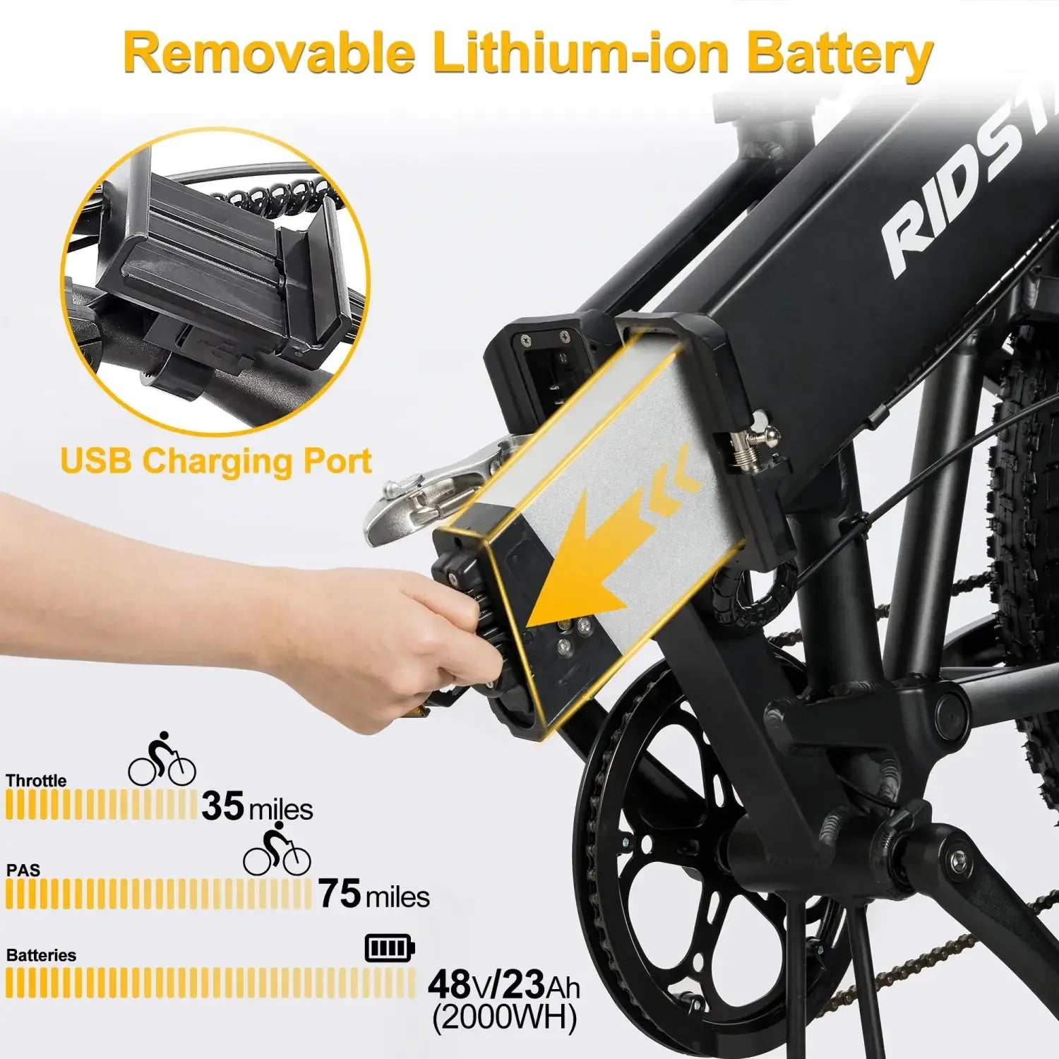 Bicicleta elétrica dobrável Ridstar H20 Pro 2000W, 48V23AH, pneu largo de 20" e motor duplo, para todo o terreno, BTT, com certificação CE, para montanha/neve
