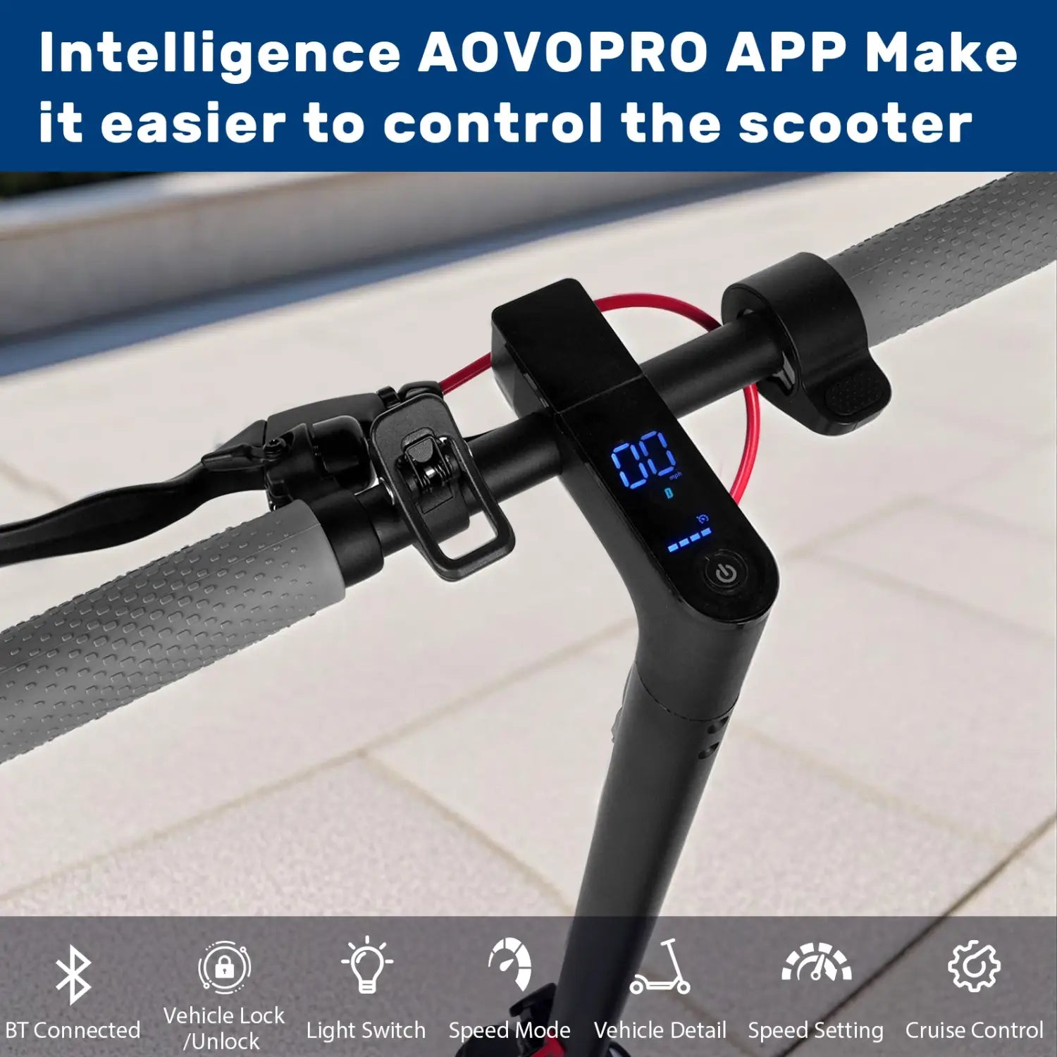 Scooter elétrica AOVOPRO Smart APP com motor potente de 350 W/500 W, alcance de 36 V/42 V, alcance de 25 a 45 km, para adultos, com duplo travão