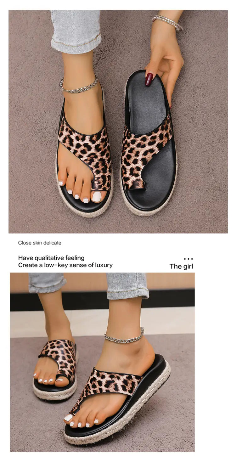 Sandálias de senhora de sola grossa com padrão leopardo