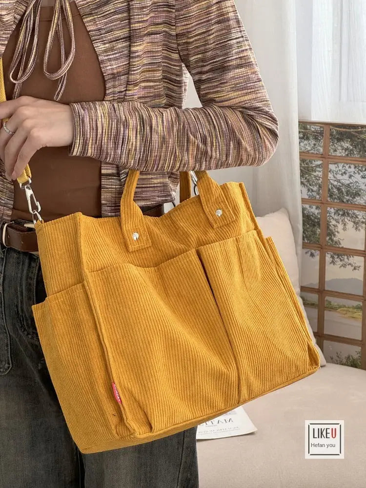 Bolsa de ombro de senhora em bombazine grosso com vários bolsos para o outono e inverno, bolsa de ombro simples para estudantes e lazer