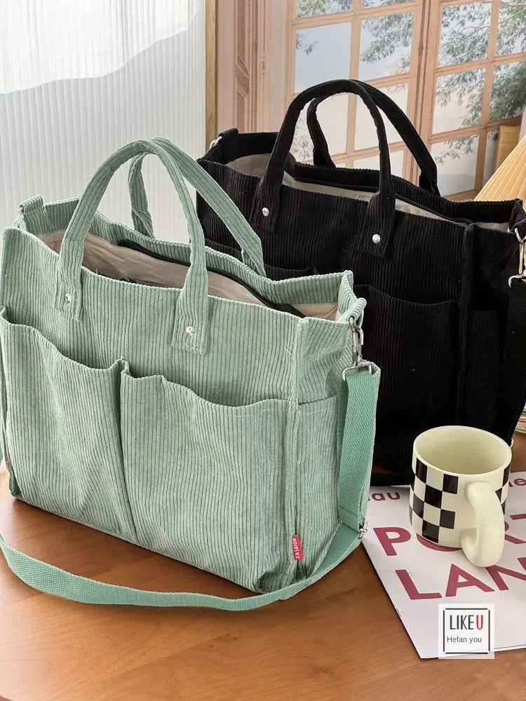 Bolsa de ombro de senhora em bombazine grosso com vários bolsos para o outono e inverno, bolsa de ombro simples para estudantes e lazer