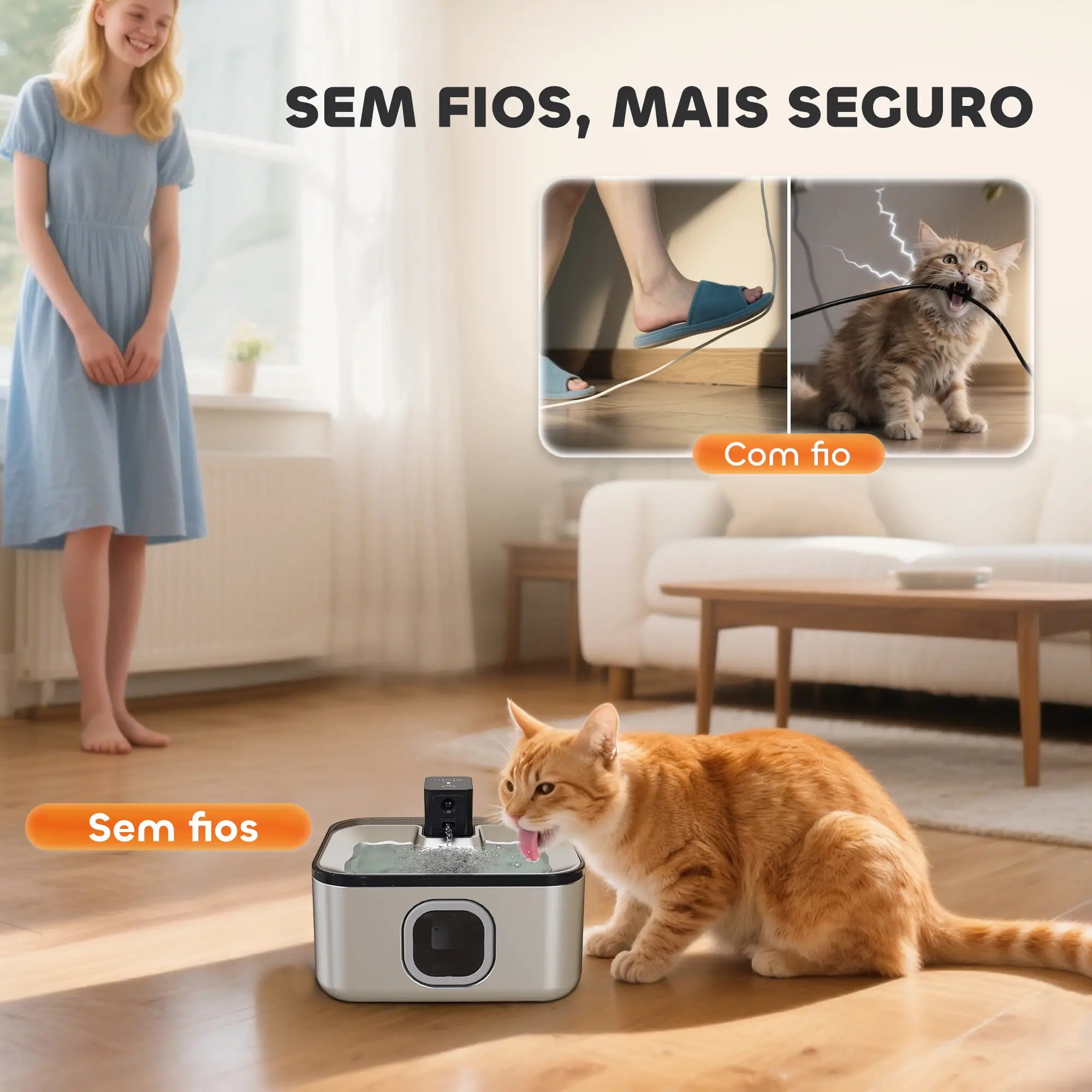 Fonte de água para gatos inox 5L com sensor LED e filtro
