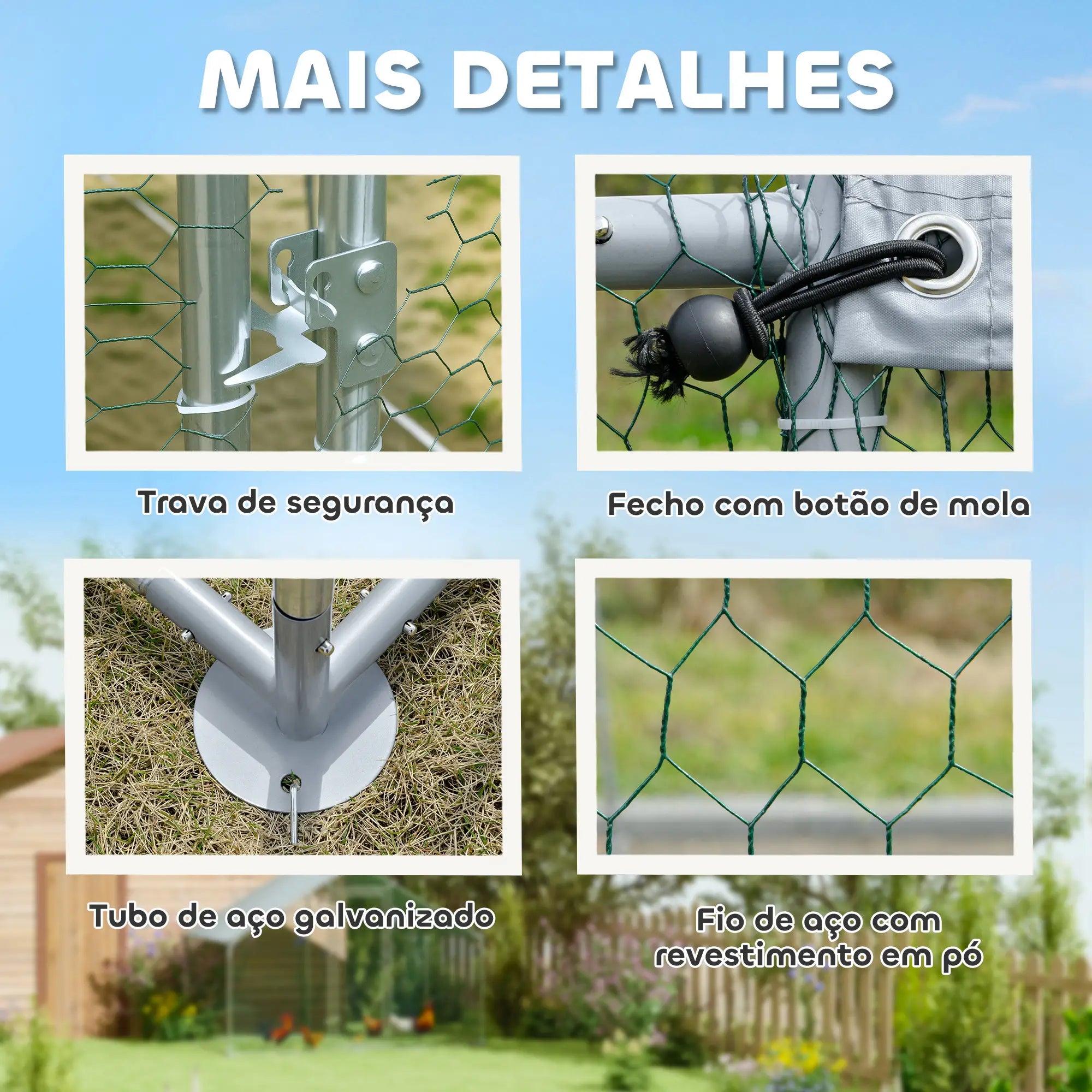 Galinheiro para Exterior 3x3,4x1,9 m Galinheiro de Aço Galvanizado com Cobertura Anti-UV Gaiola para 10-15 Galinhas Prata
