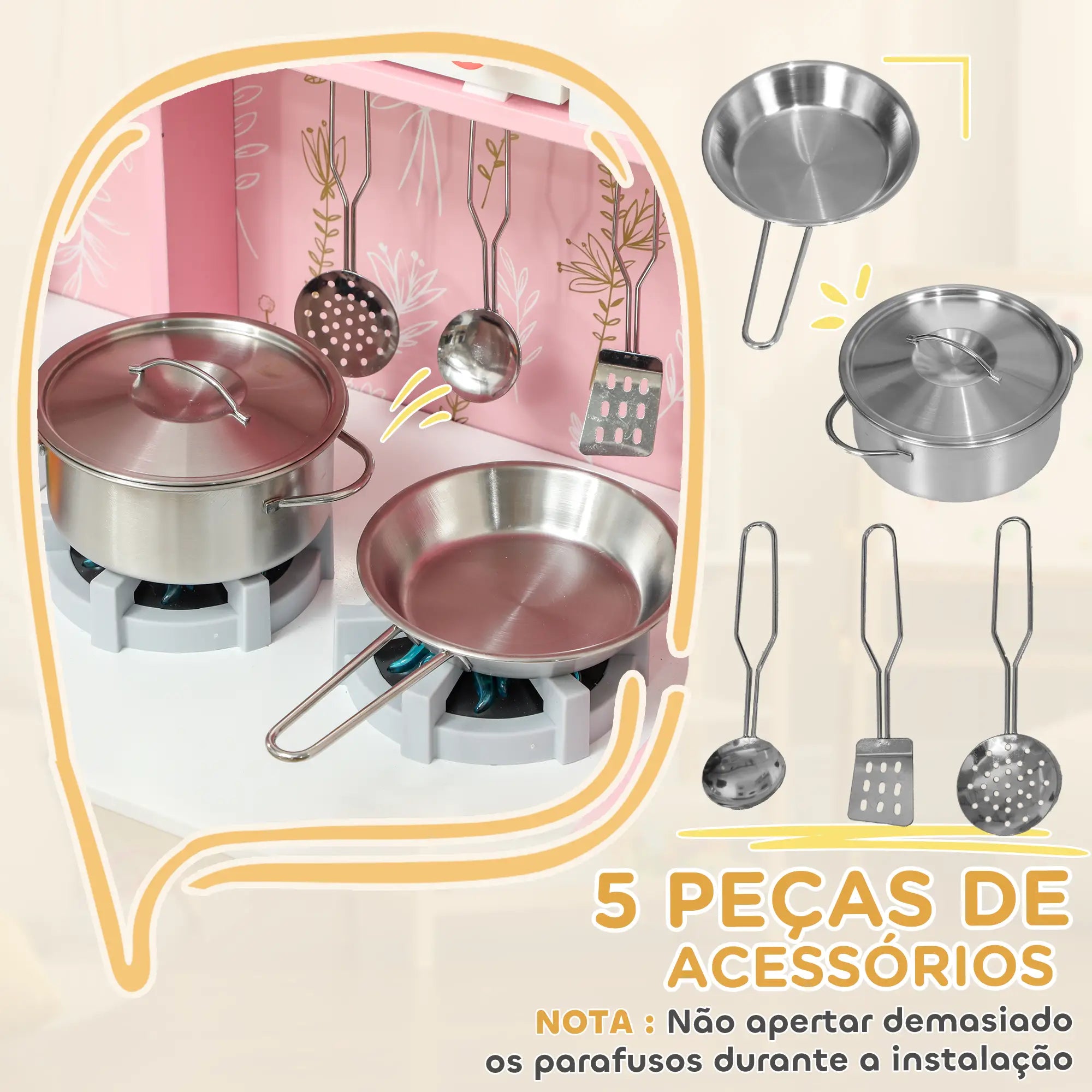 Cozinha de Madeira para Crianças com Máquina de Gelo e Acessórios