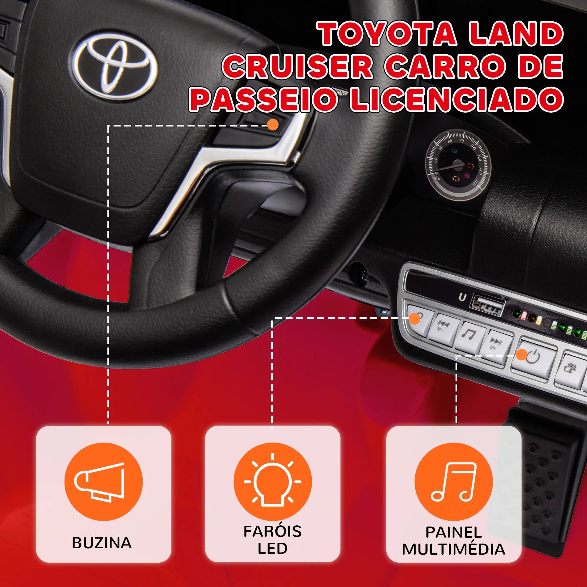 Carro Elétrico Toyota Land Cruiser 12V para Crianças Vermelho