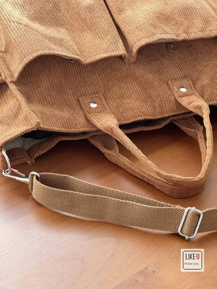 Bolsa de ombro de senhora em bombazine grosso com vários bolsos para o outono e inverno, bolsa de ombro simples para estudantes e lazer
