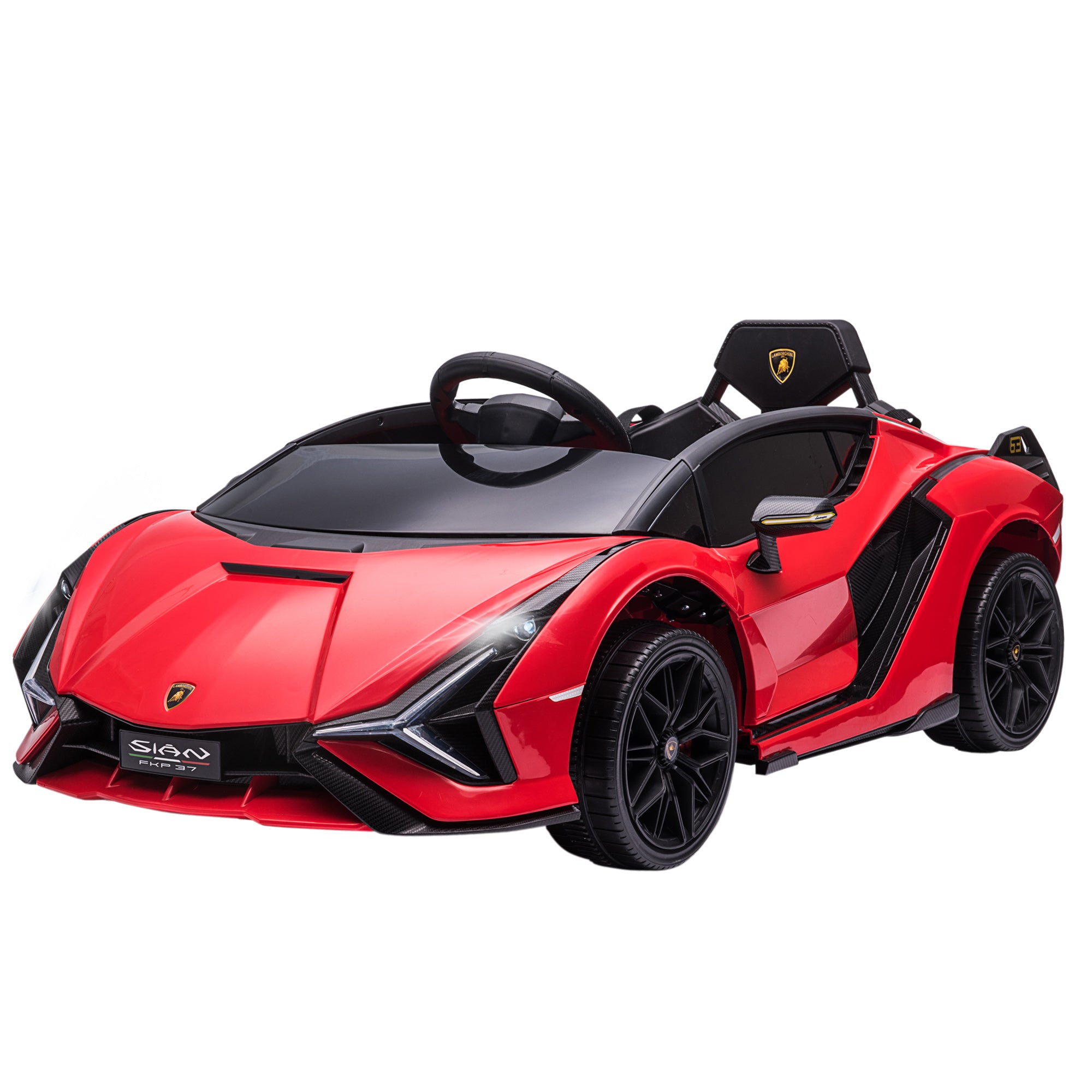 Carro Elétrico Lamborghini SIAN 12V com Controle Remoto Abertura da Porta Música MP3 USB e Faróis 108x62x40 cm Branco