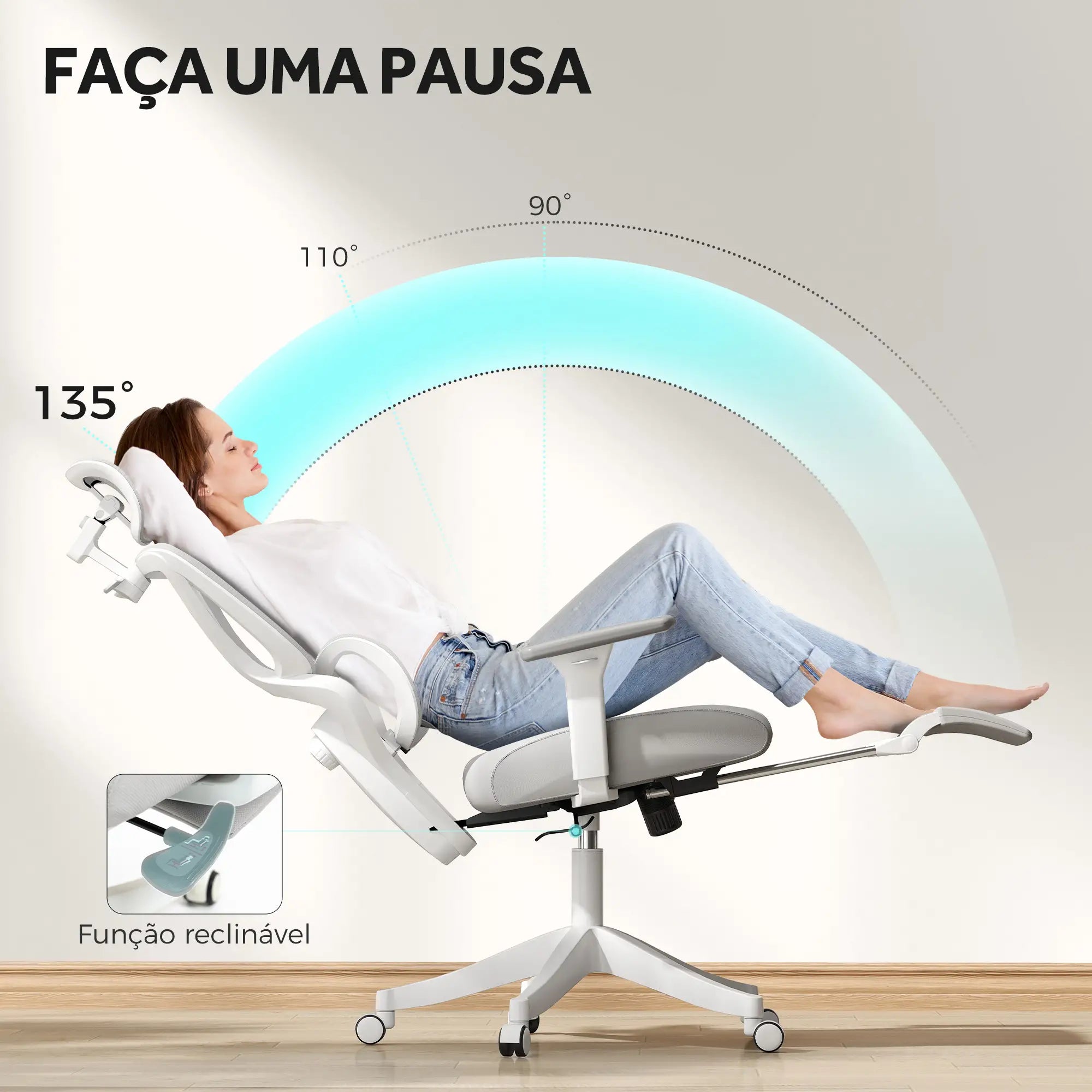 Cadeira de Escritório de Malha Reclinável com Apoio para a Cabeça Ajustável e Altura Regulável 71x70x109-119 cm Cinza