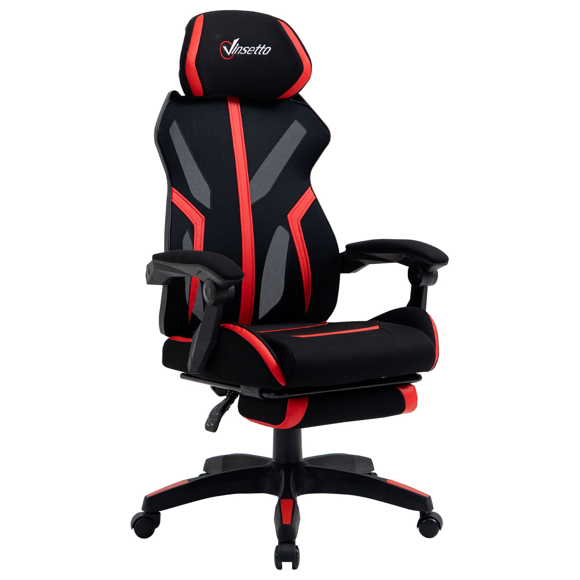 Cadeira de Gaming com Apoio para os Pés Retrátil Cadeira de Escritório Reclinável com Apoio para a Cabeça e Altura Ajustável 65x65x119-129cm Preto