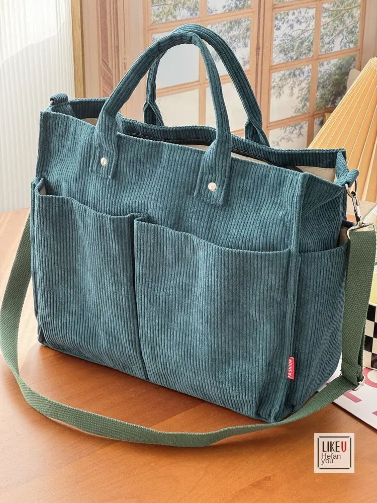 Bolsa de ombro senhora em bombazine grosso com vários bolsos para o outono e inverno bolsa simples estudantes lazer