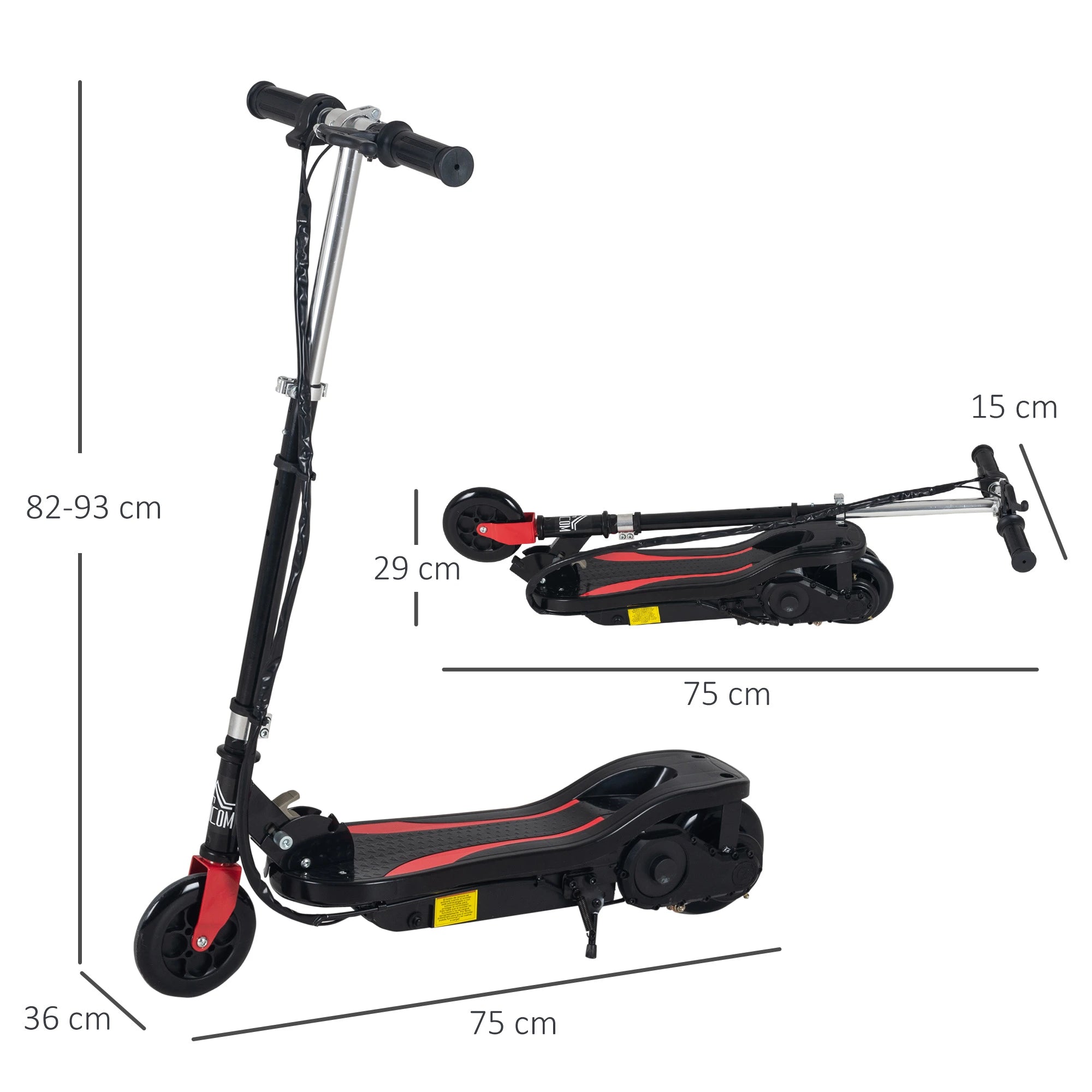 Trotinete Elétrico Dobrável Infantil com Altura Ajustável 50kg Preto