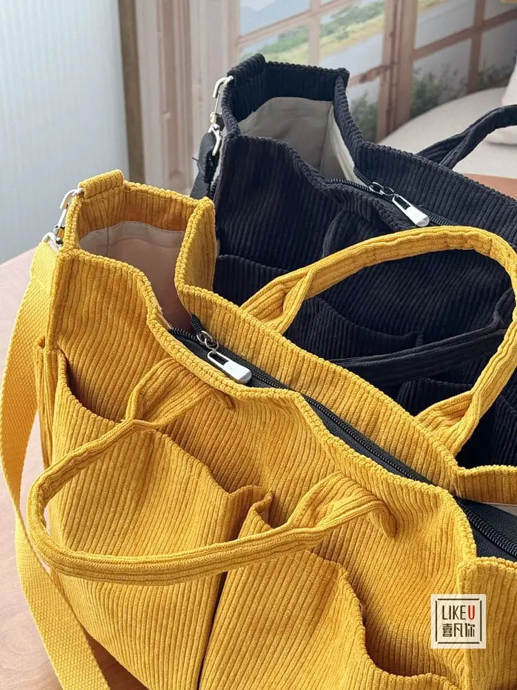 Bolsa de ombro de senhora em bombazine grosso com vários bolsos para o outono e inverno, bolsa de ombro simples para estudantes e lazer