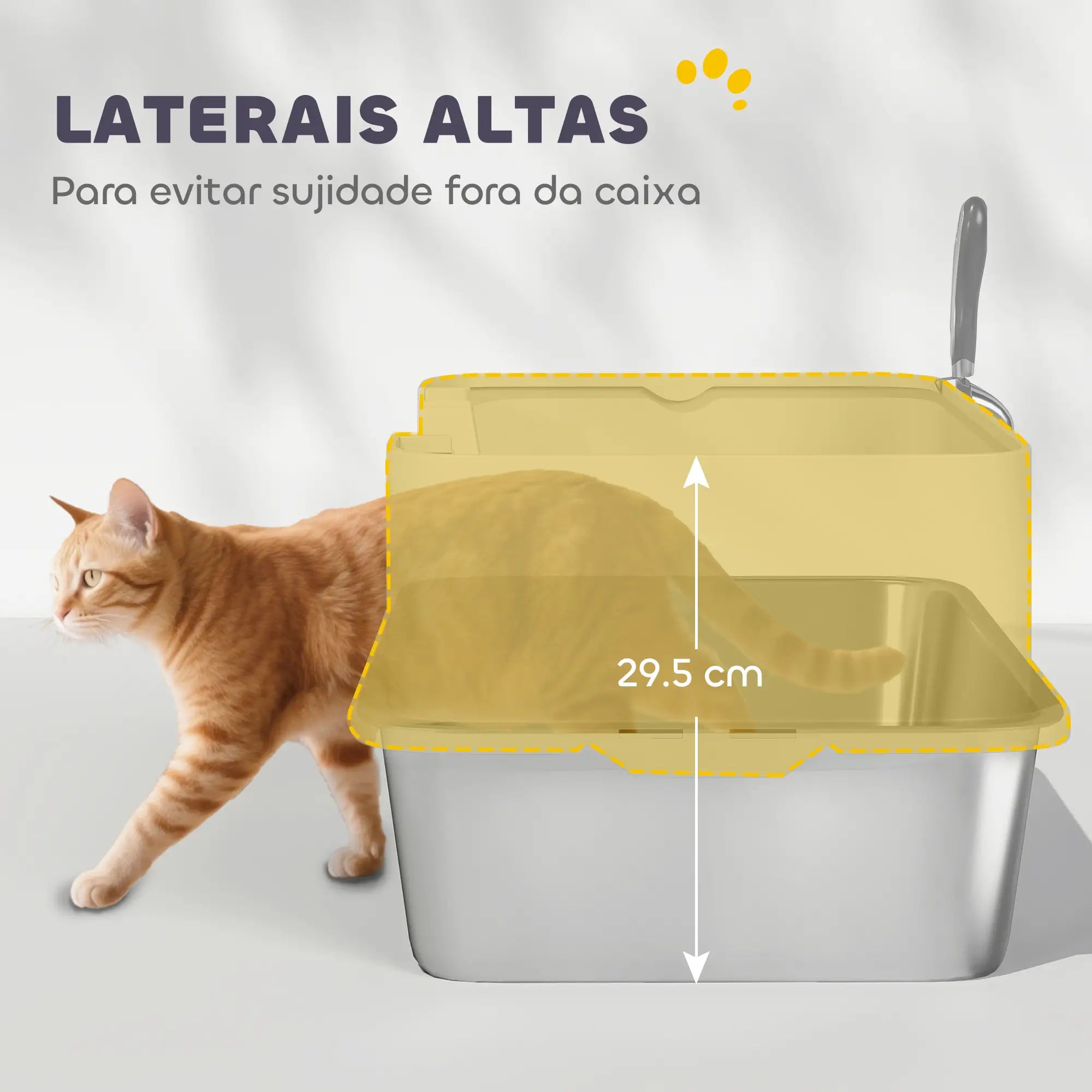 Caixa de areia para gatos em aço inoxidável XL com borda alta