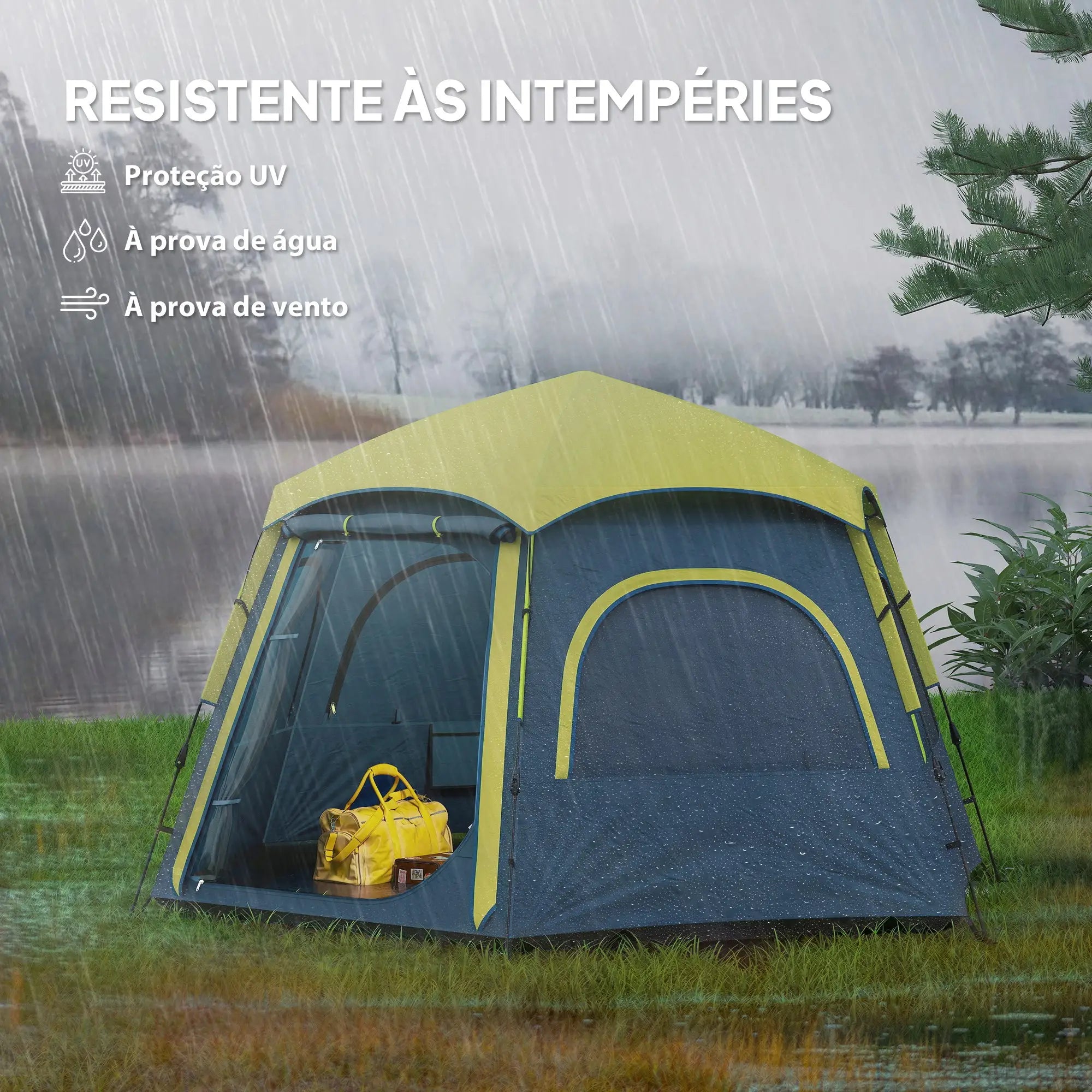 Tenda de Campismo para 2-3 Pessoas Dobrável com Fácil Instalação e Bolsa de Transporte 280x240x155 cm Azul e Verde