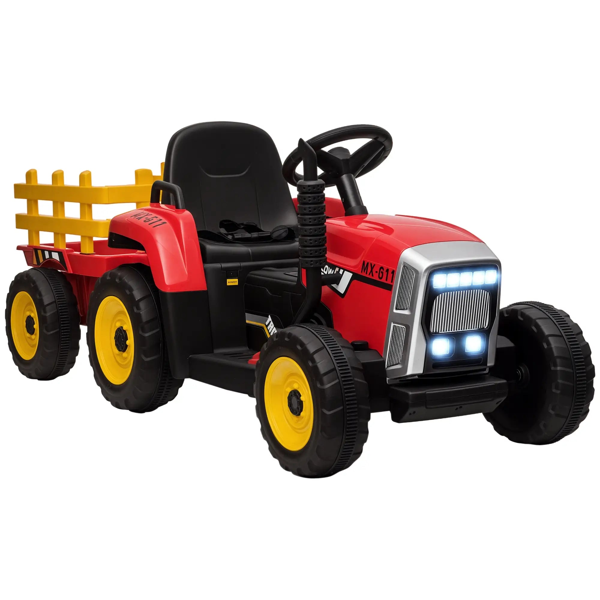 Trator Elétrico com Reboque Amovível com Controlo Remoto Música MP3 Luzes e Cinto de Segurança 136,5x50x52,5 cm Vermelho