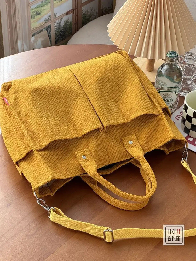 Bolsa de ombro de senhora em bombazine grosso com vários bolsos para o outono e inverno, bolsa de ombro simples para estudantes e lazer