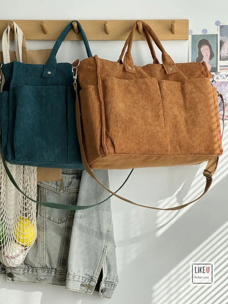 Bolsa de ombro senhora em bombazine grosso com vários bolsos para o outono e inverno bolsa simples estudantes lazer