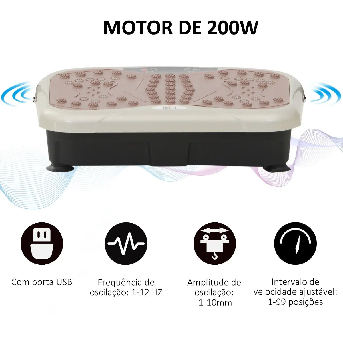 Plataforma de Vibração com Bandas Elásticas para Fitness 200W 120kg