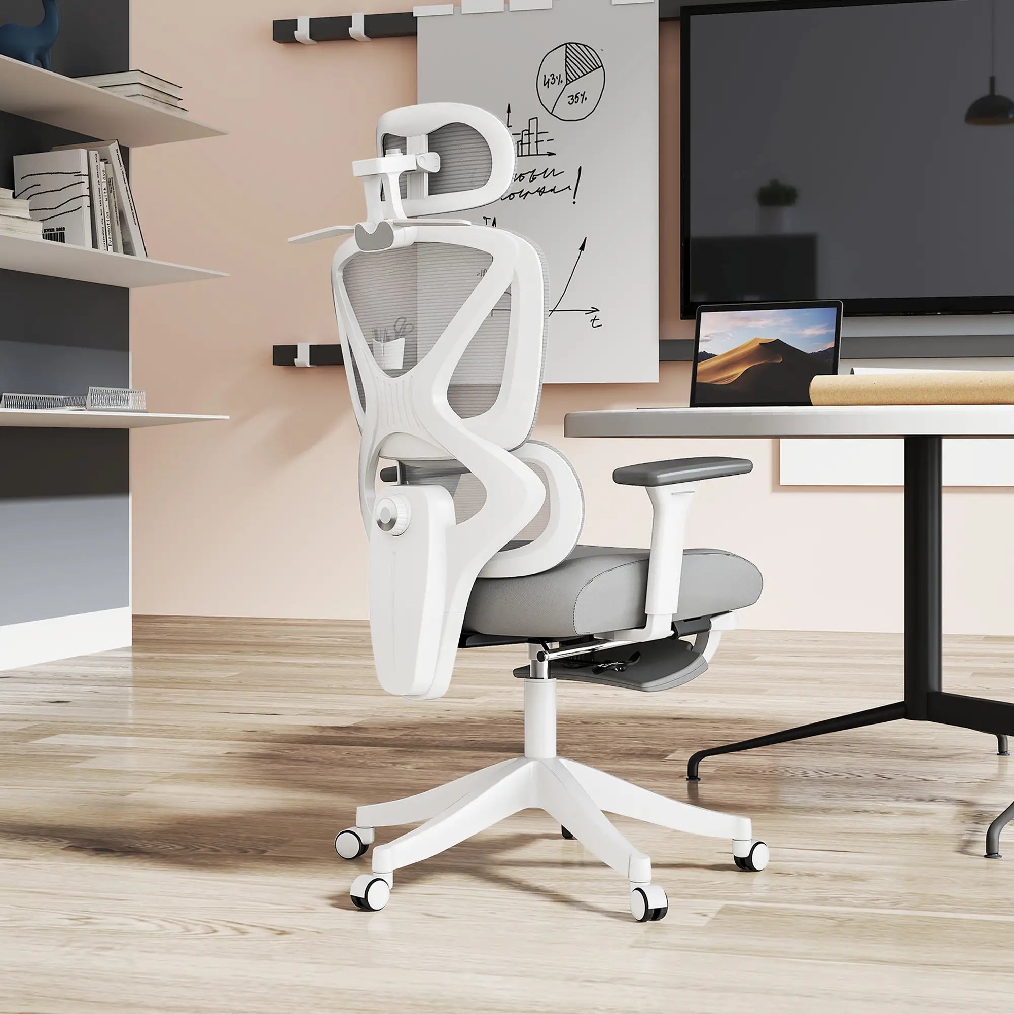 Cadeira de Escritório de Malha Reclinável com Apoio para a Cabeça Ajustável e Altura Regulável 71x70x109-119 cm Cinza