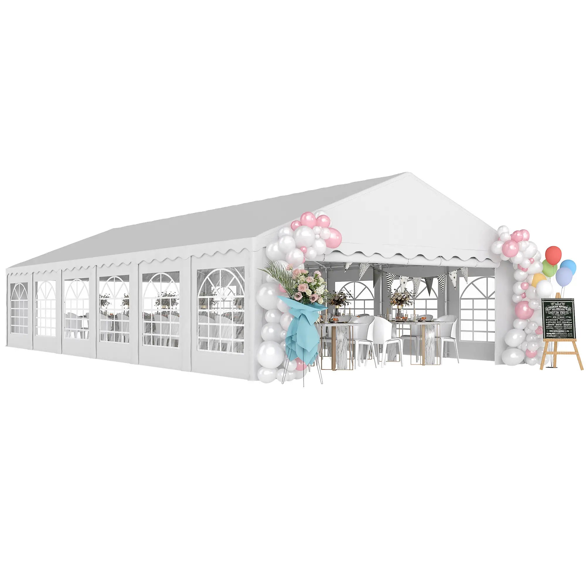 Tenda para Eventos 12x6m Tenda de Jardim com 12 Paredes Laterais Amovíveis e 12 Janelas Impermeável Proteção UV 30+ Branco