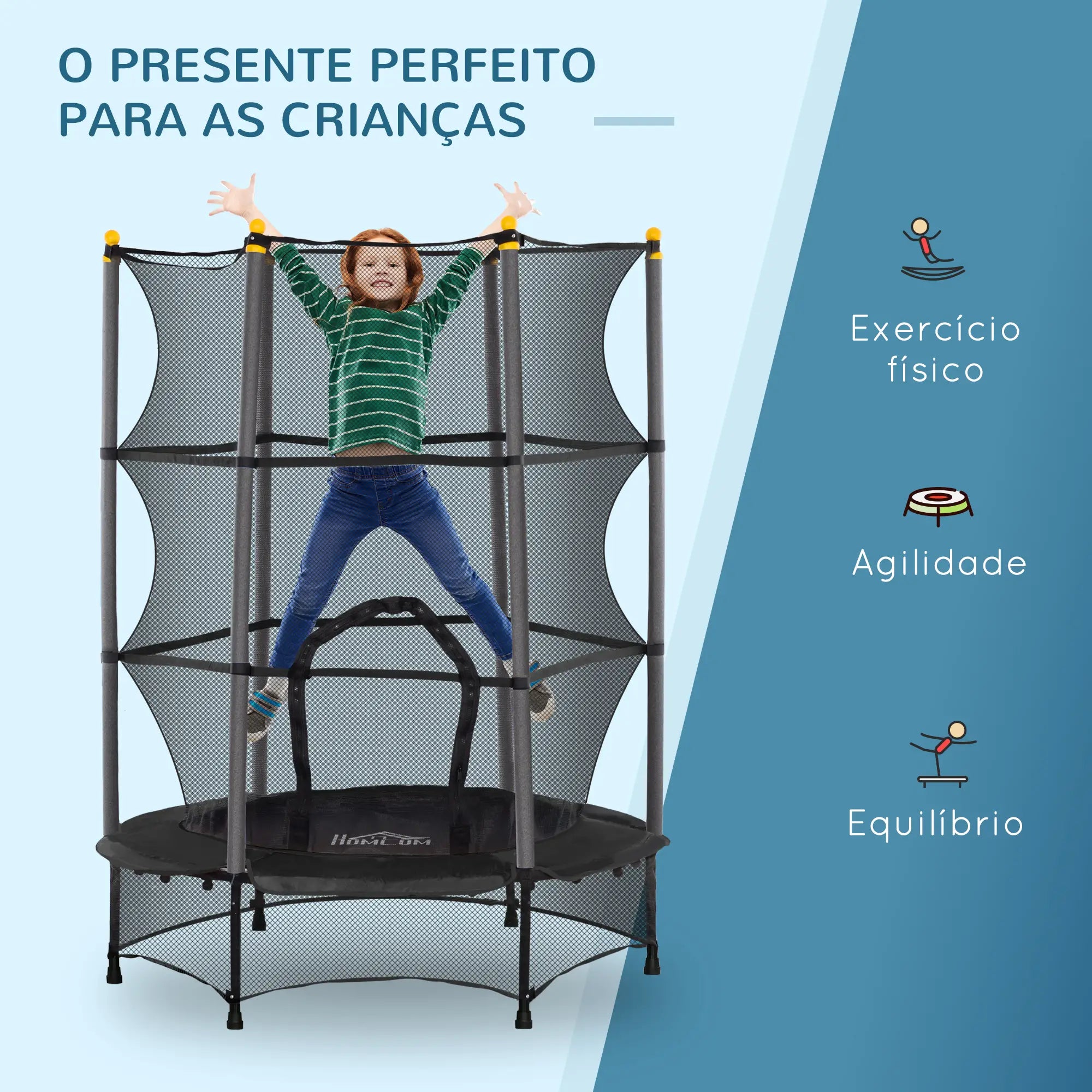 Trampolim para Crianças com Rede de Segurança e Estrutura de Aço Preto