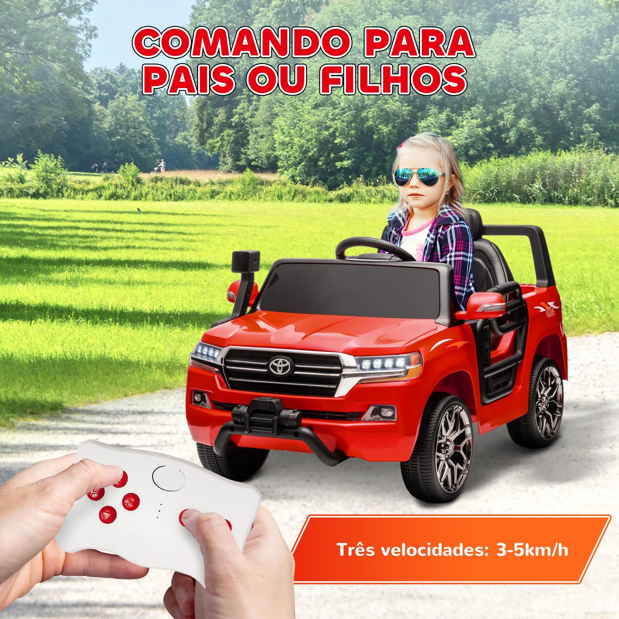 Carro Elétrico Toyota Land Cruiser 12V para Crianças Vermelho