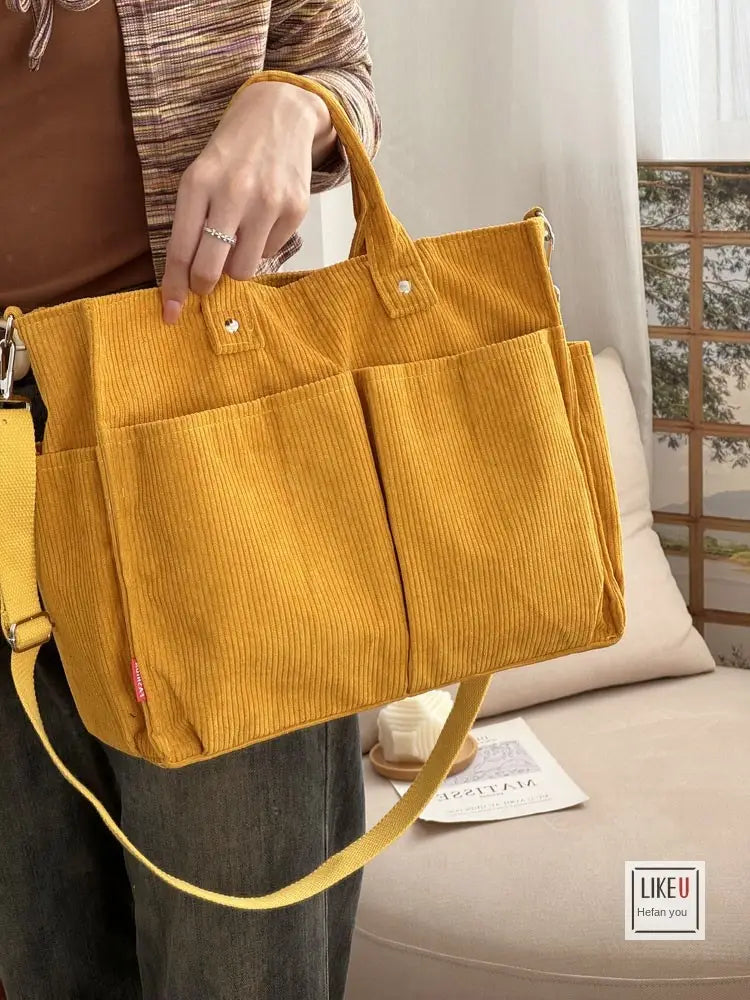 Bolsa de ombro de senhora em bombazine grosso com vários bolsos para o outono e inverno, bolsa de ombro simples para estudantes e lazer