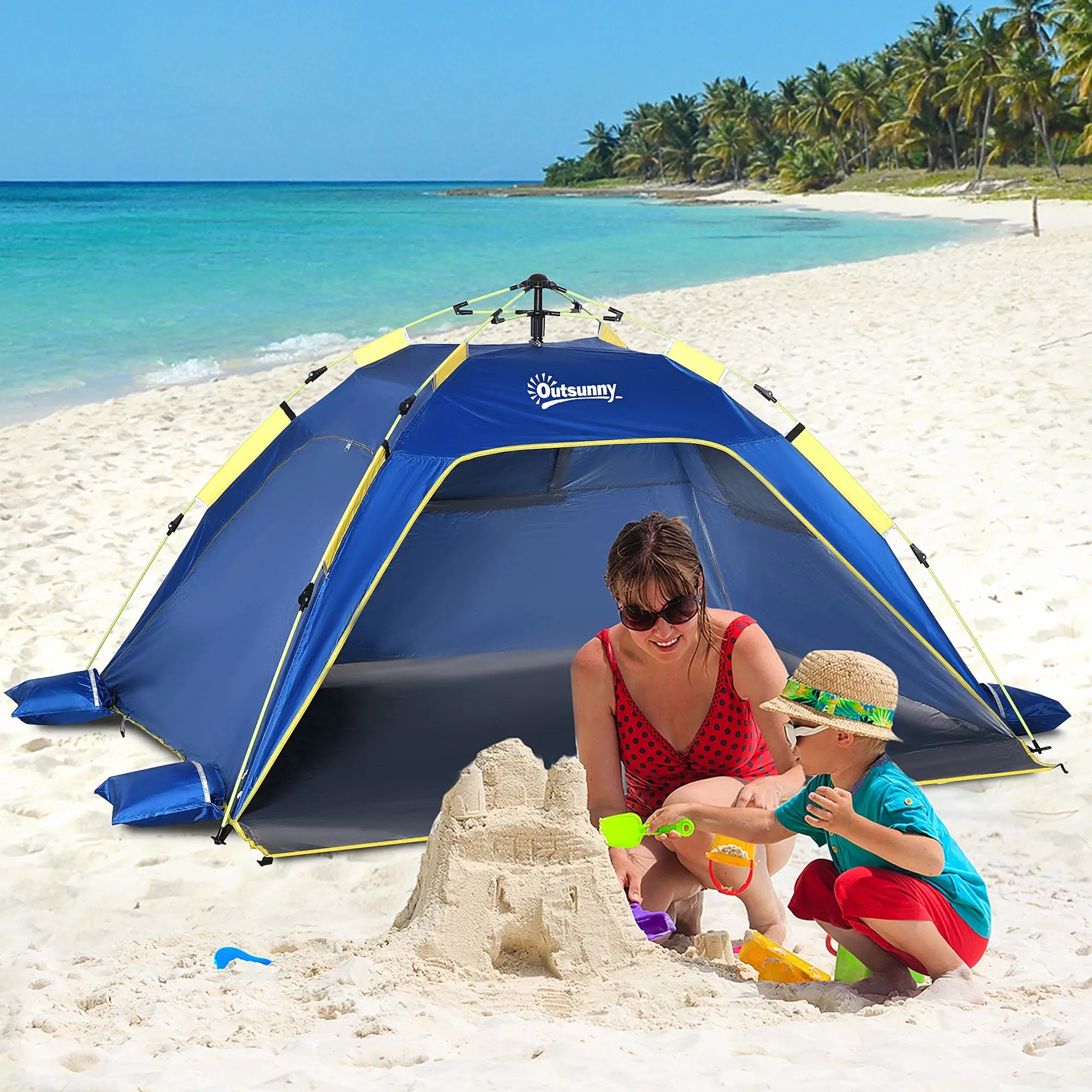 Tenda de Praia Dobrável Pop-up para 1 a 2 Pessoas Azul Escuro