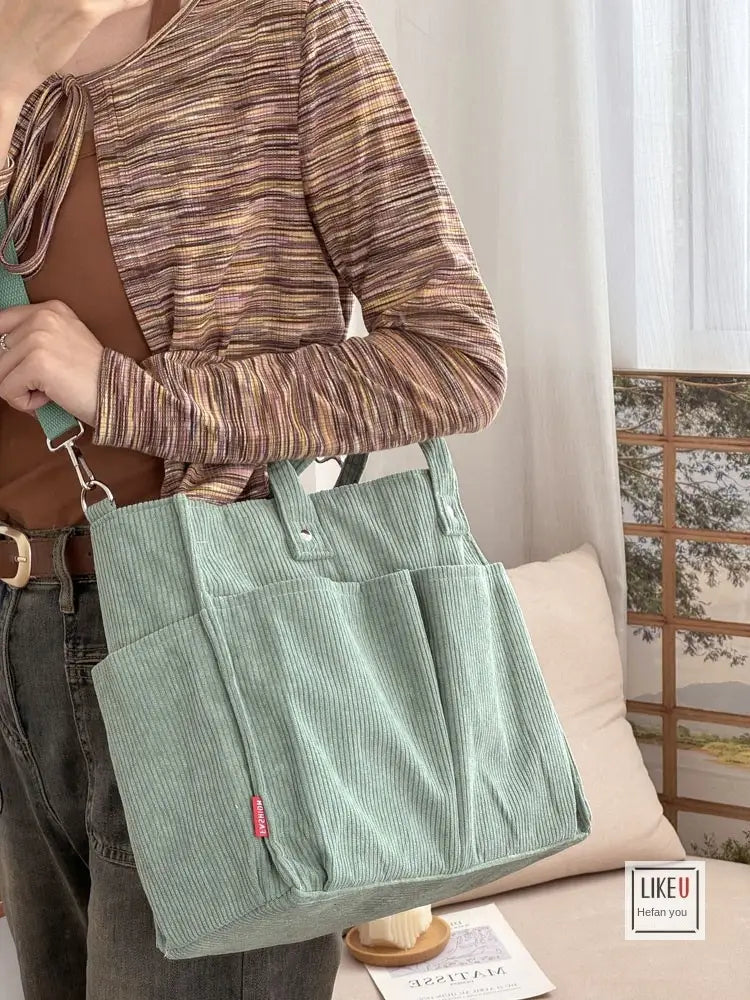 Bolsa de ombro de senhora em bombazine grosso com vários bolsos para o outono e inverno, bolsa de ombro simples para estudantes e lazer